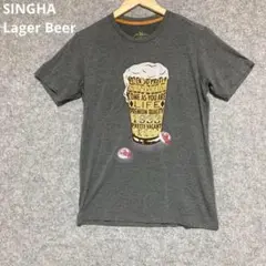 SINGHA Lager Beer ビールグラスデザイン Tシャツ グレー