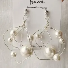 #465-2 スワロフスキーパール　シルバーワイヤーピアス/イヤリング変更可能