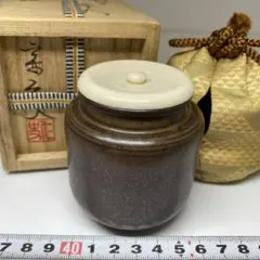 茶道具　笹田（平安）仁史作　大名物　國司茄子写　茶入　共箱　V　9327 茶道具 笹田（平安）仁史作 大名物 國司茄子写 茶入 共箱 V 9327 漢