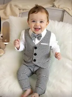 【美品】ベビー 千鳥格子 スーツ 黒 フォーマル 70-80cm