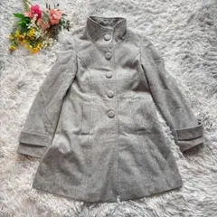 イング　スタンドカラーコート　【M】　グレー　ウール混　Aライン　上品　シンプル