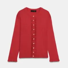 ZARA フリルカーディガン　赤