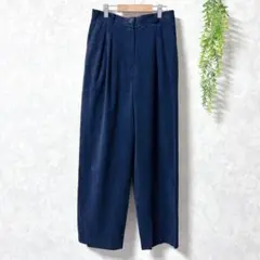 〈ソフィア〉日本製ネイビー ワイドパンツ タック入り 裏地付き レディース 69