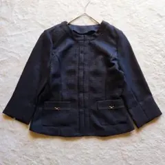 【 リバティーホール】ノーカラージャケットネイビー M 卒業 入学 美品 上品