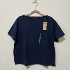 新品　無印良品 太番手天竺編みボートネックワイド半袖Ｔシャツ M〜L ネイビー