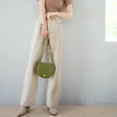GRL 配色ステッチハイウエストストレートパンツ[gm296] アイボリー 白のサムネイル
