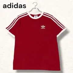 アディダス スリーストライプス Tシャツ レッド 白 トレフォイル Tシャツ