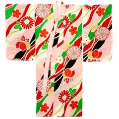 女児着物 七五三 金彩 よろけ縞 菊桐 薄桃 アンティーク着物 A-2768