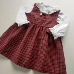 美品★80cm familiar ファミリア チェックフリルワンピース
