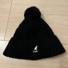 【美品】KANGOL ポンポン付きブラックニット帽