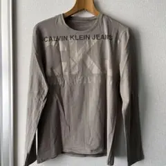 CALVIN KLEIN JEANS 長袖Tシャツ グレー ビッグロゴ Mサイズ