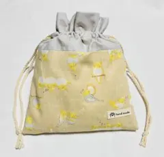 大人かわいいインコ柄巾着袋｜鳥柄｜ミニポーチ｜サニタリーポーチにも｜裏地付き