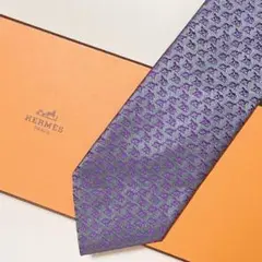 未使用級 エルメス HERMES ネクタイ シルク100% パープル ホース柄