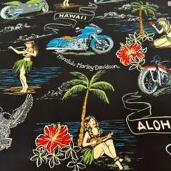 usaコットン輸入トリリチャード生地2m綿混ハーレーバイクハワイアンアロハ