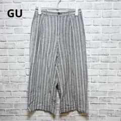 【GU】ストライプリネンワイドパンツ 麻混パンツ メンズ M ナチュラル