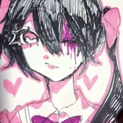 ♡原画 アニメ風イラスト ピンクと黒