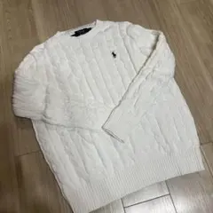 新品 ラルフローレン　ケーブルニット　刺繍ロゴ　現行QRタグ サイズL ホワイト