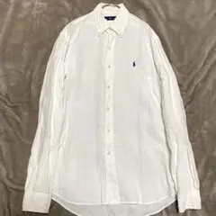 【美品◦リネン100%✨】ラルフローレン BDシャツ ワンポイント 白 M相当