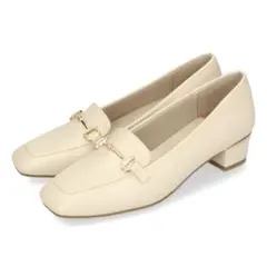 メタリックラインビットヒールローファー 32101 ベージュ 35