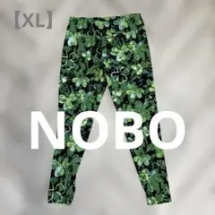 美品✨NOBO花柄スパッツ 【XL】 総柄　ストレッチ　ボタニカル　黒　グリーン