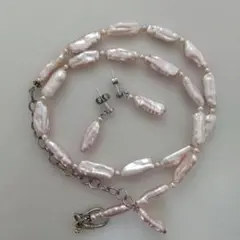 【美品】パールピンクネックレス＆ピアス