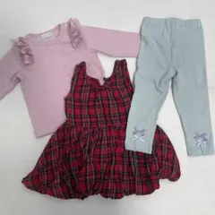 パンパンチュチュ　３点レギンス裏起毛、トップス裏起毛、ワンピース　90