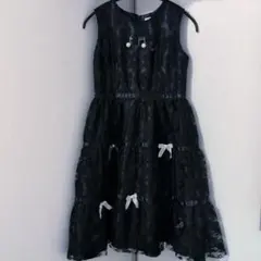 リボン レース キッズドレス 黒 150