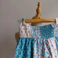 パッチワーク風ロングスカート 花 チェック さくらんぼのサムネイル