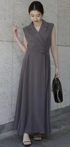 ダブルサテンテーラードフレアワンピース / anuans