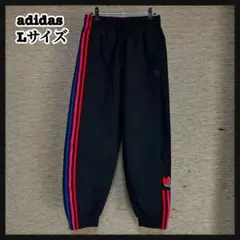 【アディダス】ナイロンパンツ　ピステ　刺繍　トレフォイル　黒赤レッドJ1