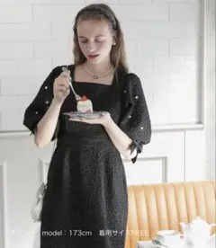 ブラック パール装飾 ひざ丈ワンピース フリーサイズ