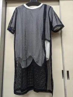 夏物　MAITREYA369 オシャレデザイン　メッシュドッキングチュニック