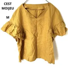 【美品】セモアージュ Vネックカットソー 半袖　シャツ　フリル袖　M　麻100%