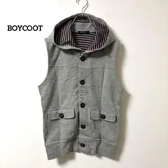 ボイコット【2】フード付きベスト 重ね着 ボーダー ポケット付き 羽織り