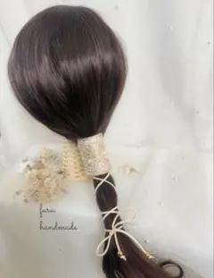 インド刺繍リボン　ポニーフック　ヘアカフ　くすみ黄緑