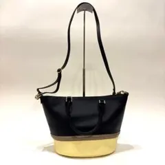 GIANNI NOTARO レザーショルダーバッグ ネイビー×ライトイエ