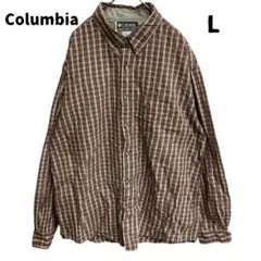 コロンビア 長袖シャツ L 深赤 黄色 紺 カジュアル チェック柄【5195】