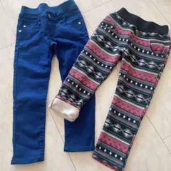 裏起毛 スキニー 幾何学模様 裏起毛パンツ サイズ110 デニム ブルー