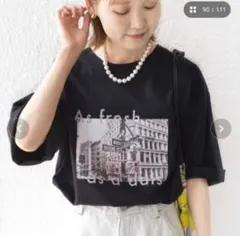 SHIPS any フォトプリント Tシャツ ブラックのサムネイル