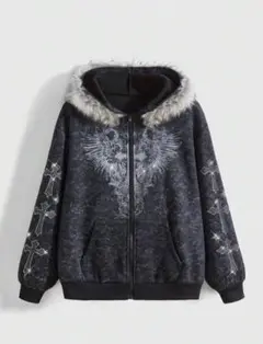 shein ROMWE ライトストーン　ジップアップパーカー　ブラック