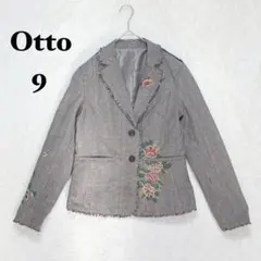 オットー テーラードジャケット 花柄 刺繍 M フリンジ グレー チェック 羽織