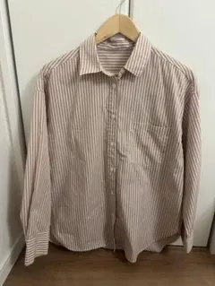 ストライプ長袖シャツ ベージュと白