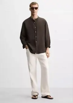 ZARA ザラ　コットン・リネンシャツ　　ブラウンのサムネイル