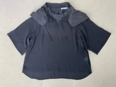 (K09260) ohta リネン混フードデザイン異素材ドッキングブラウス