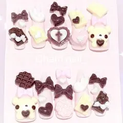 現品 ネイルチップ サブカル 地雷系 量産型 ゴテゴテ ピンク 平成女児 チョコ