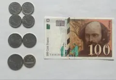 【旧通貨】フランス旧通貨セット 100フラン紙幣（セザンヌ）＋硬貨8枚のサムネイル