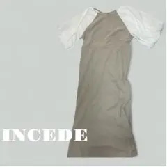 【L】INCEDE インシード パフ袖切り替え カットジョーゼットワンピース