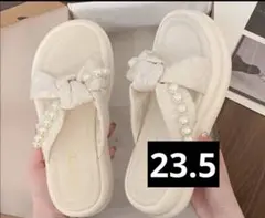サンダル　リボン　パール　白　ホワイト　厚底　レディース　23.5cm 新品