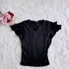 送料無料⭐️ザラ　リブ編み　フリルTシャツ　ブラック　L 即購入OK
