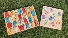 幼児　木製アルファベット，数字パズル　２個セット